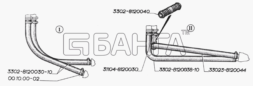 ГАЗ ГАЗ-2705 (дв. ЗМЗ-402) Схема Трубопроводы отопителя (для